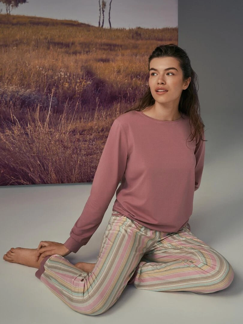 Pyjama pantalon resserré top manches longues Maxine   Rose