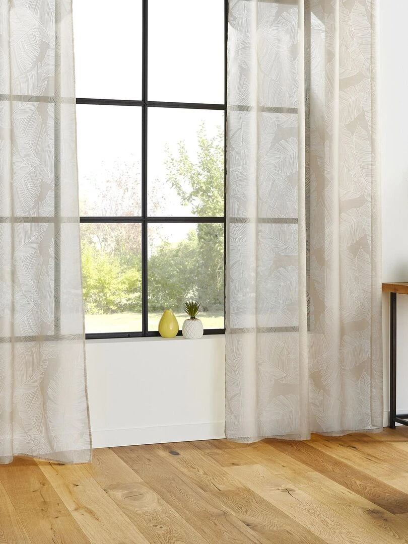 Voilage tamisant imprimé feuilles Beige clair