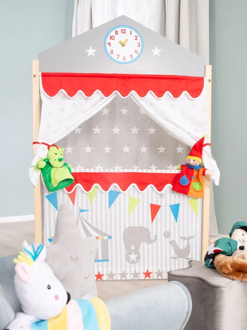 ROBA Théâtre de Guignol en Bois et Tissu   Monté sur Pied   Gris   N/A