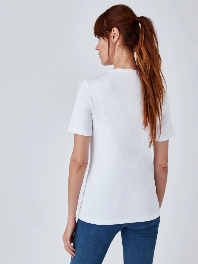 Tee shirt col rond strassé   Damart   Blanc