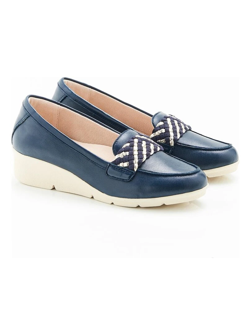 Mocassins compensées à patte fantaisie tressée Amortyl Damart Bleu marine