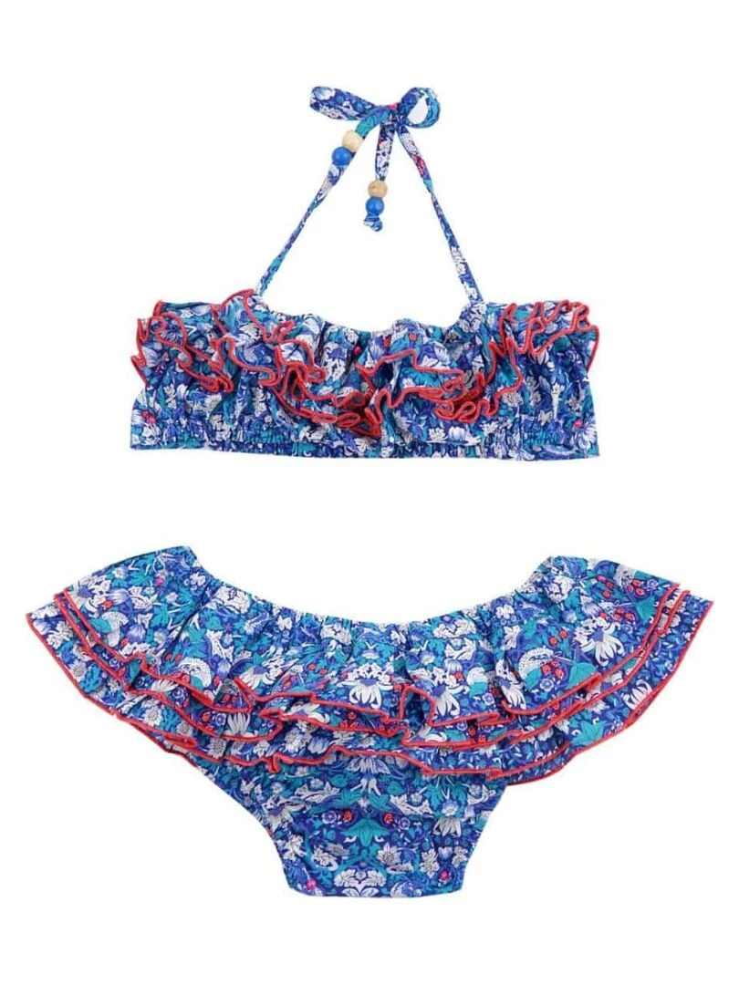 Maillot de Bain 2 Pièces Fille Fleuri Liberty Bleu/Rouge SWAN 'LA FAUTE A VOLTAIRE' Bleu