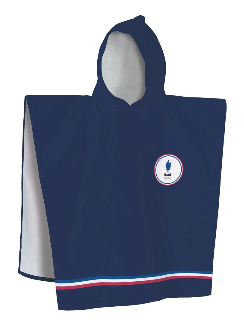 Cape de bain imprimée 100% coton PARIS 2024 JEUX OLYMPIQUES TRICOLORE Bleu