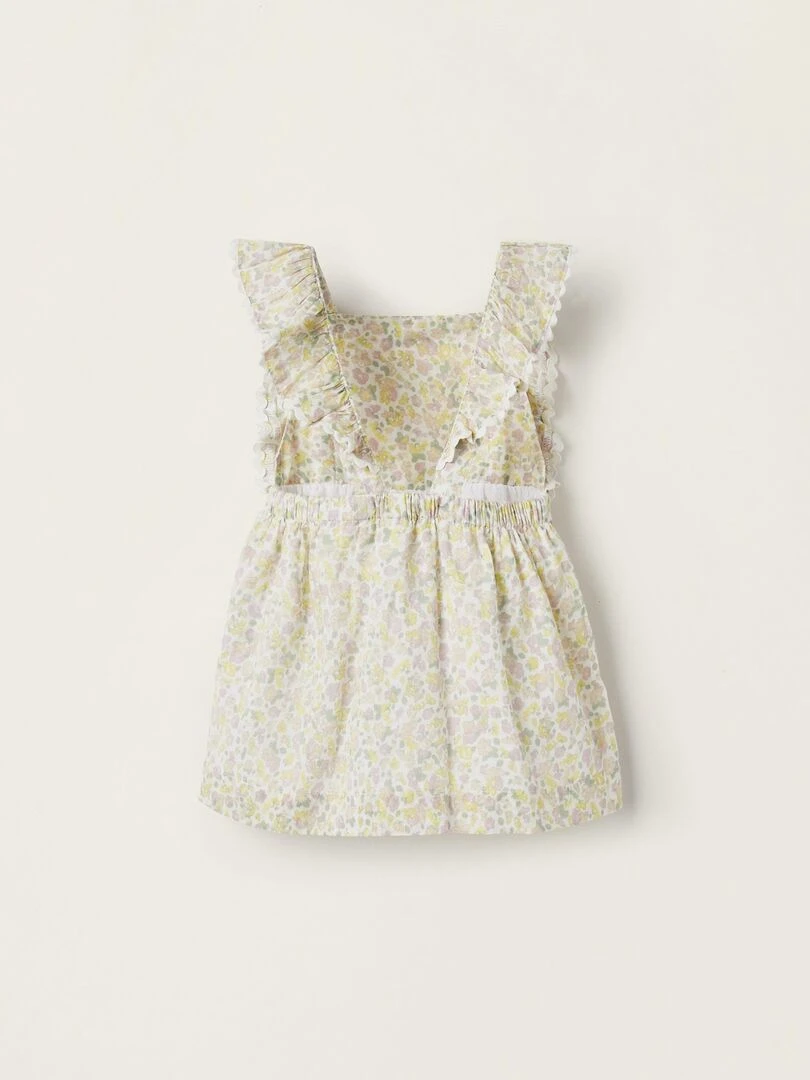 Robe Florale en Coton pour Nouveau Née manches courtes ATLANTIC COMPANY Blanc