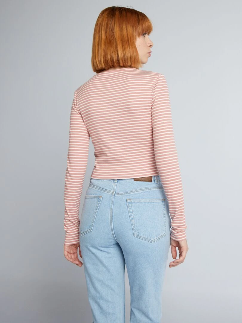 Crop top côtelé à rayures   Rose/blanc