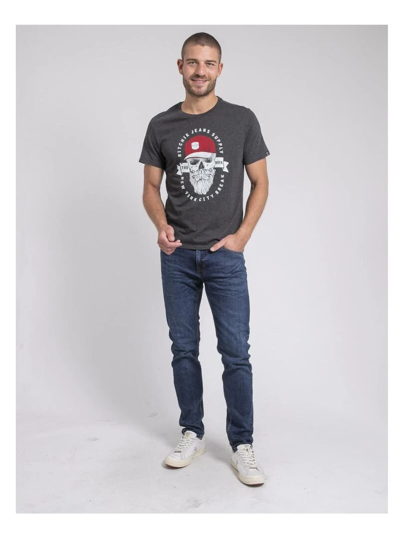 T shirt col rond pur coton JIMINAL   Gris