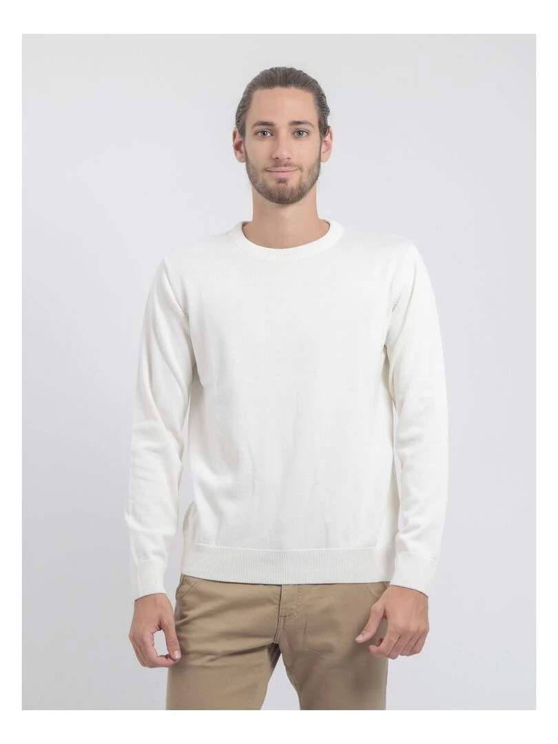 Pull col rond pur coton LADARKO Ecru