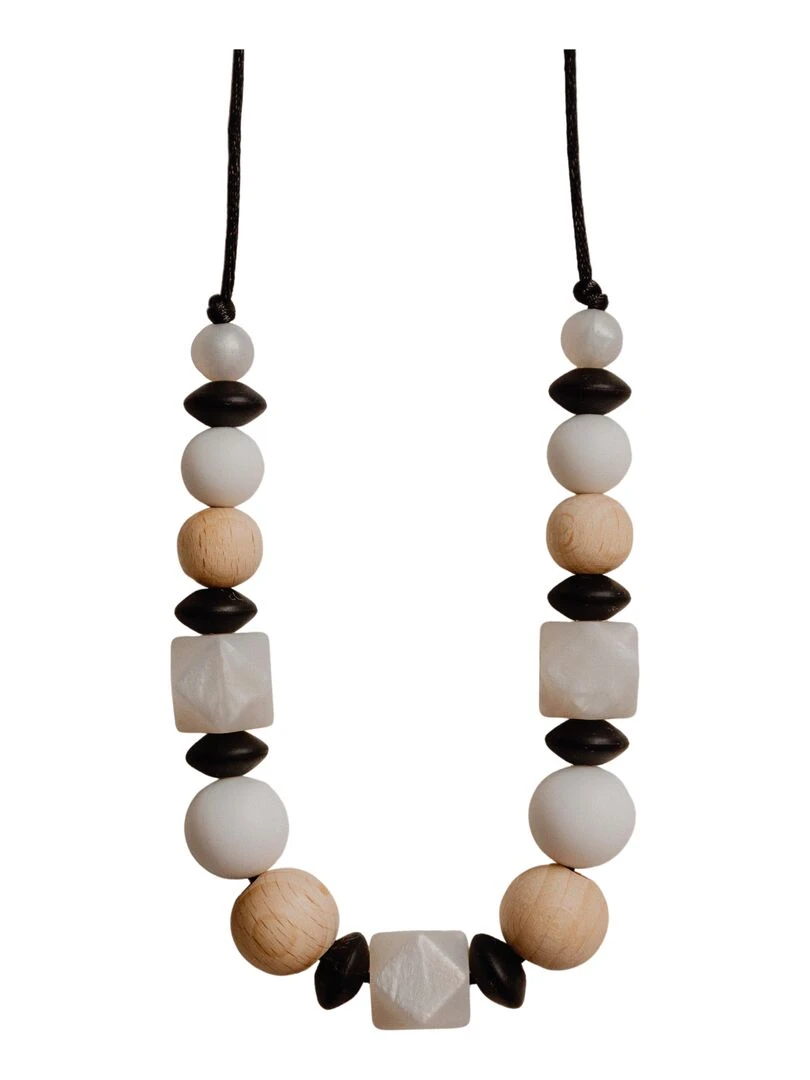 Collier d'allaitement ou de portage silicone et bois 'Wood sil' Blanc nacré