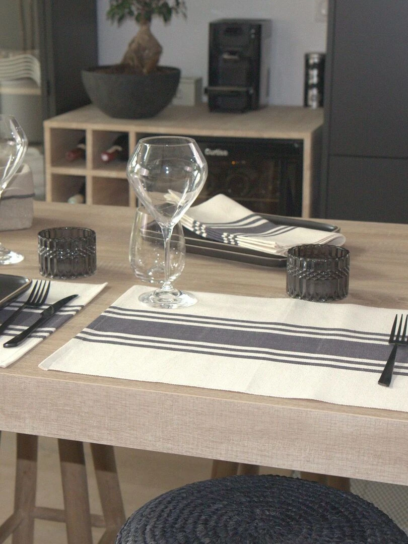 Lot de 4 sets de table à rayures d'antan gris anthracite