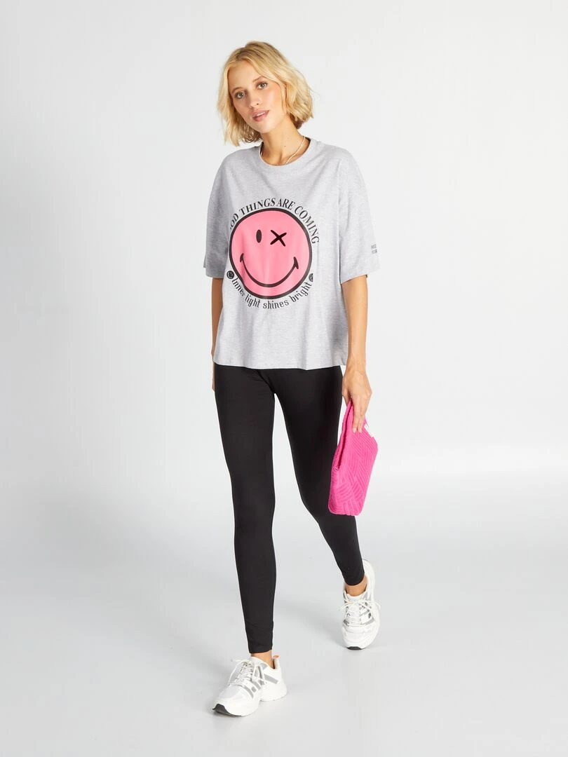 T shirt manches courtes imprimé 'smiley' Gris