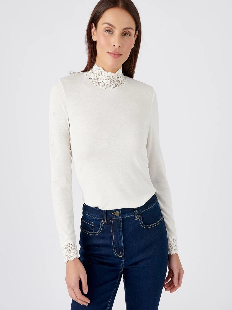 T shirt manches longues fine côte Thermolactyl   Damart   Blanc cassé