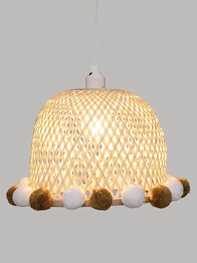 Suspension bambou pompons   Beige