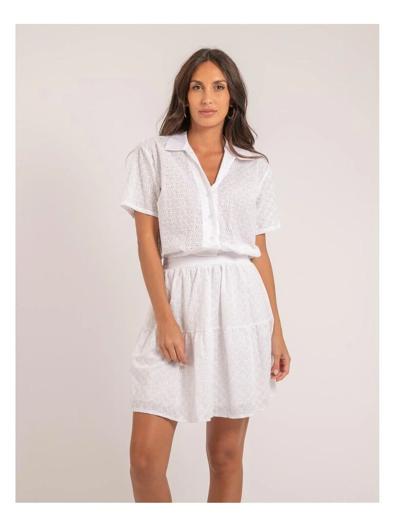 Chemise courte broderies anglaises ORNELLE Blanc