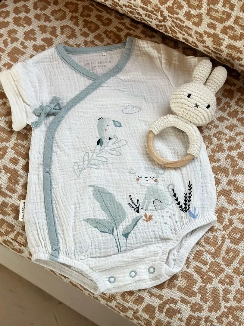 Body bloomer bébé manches courtes écru ouverture croisée Kimi   Ecru