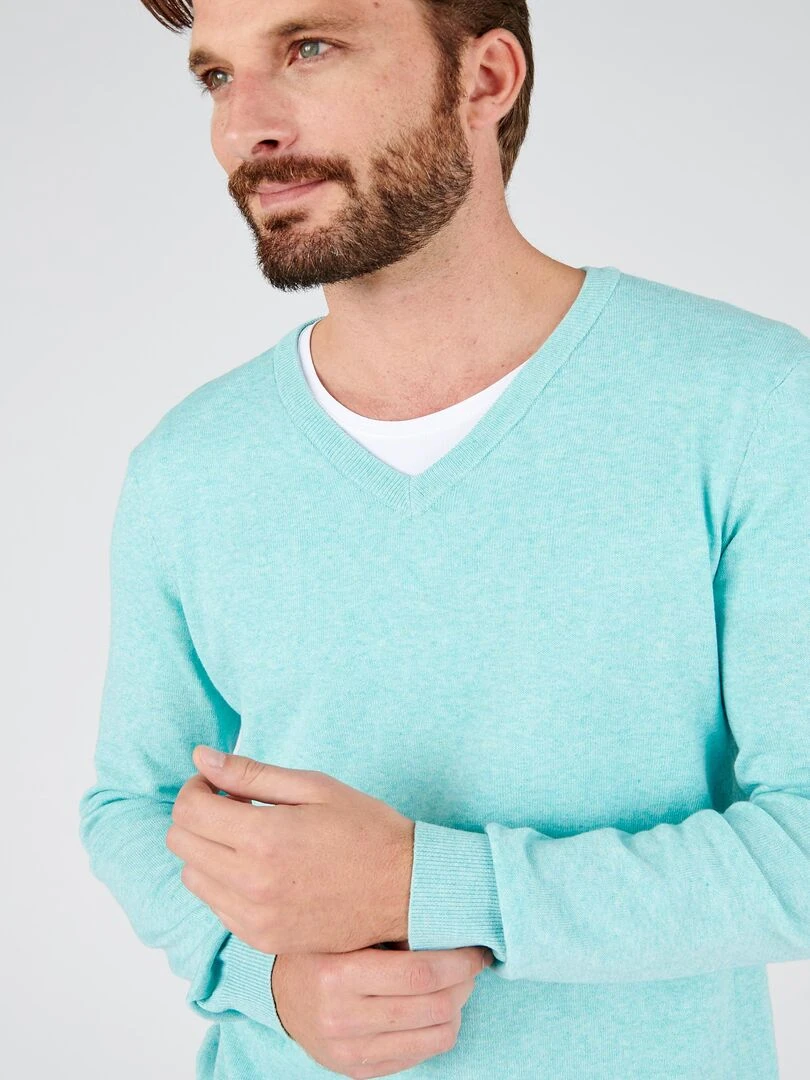 Pull maille coton mélangé   Damart   Vert d'eau