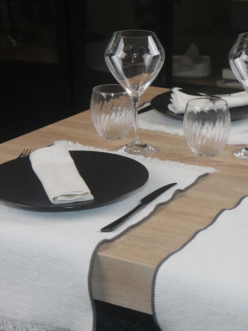 Set de table à franges effilochées   Blanc