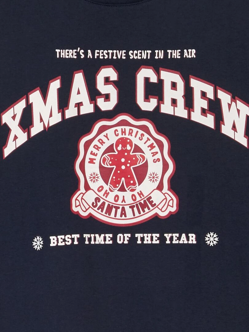 Tee shirt manches courtes imprimé 'Noël' Bleu Campus