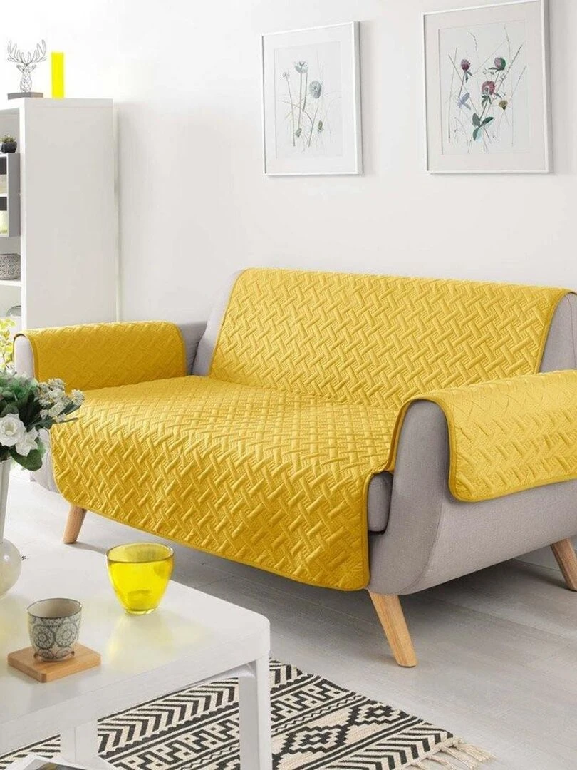 Protège canapé 2 places matelassé 223x179 cm uni Lounge jaune Jaune