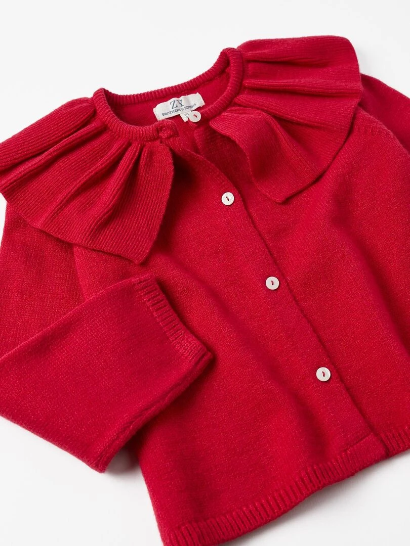 Gilet en Maille avec Volant pour Fille  NOËL   Rouge foncé