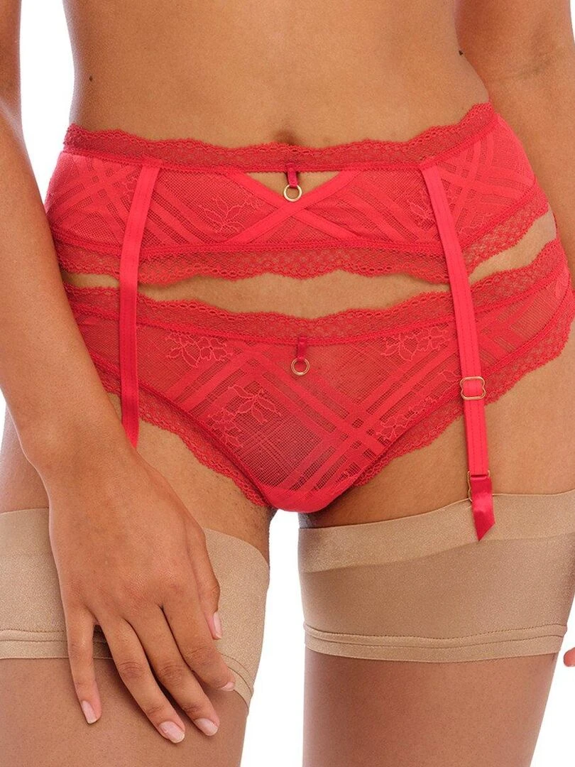 Porte jarretelles avec empiècement de dentelle Freya Fatale Rouge