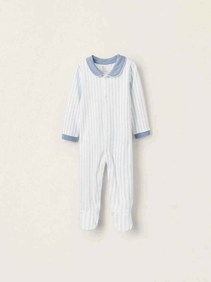 Grenouillère en coton à rayures pour bébé garçon manches longues ESSENTIALS LINE Bleu clair