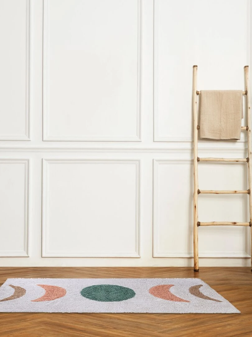 Guy Levasseur   Tapis de bain en coton fantaisie blanc et rose   Blanc