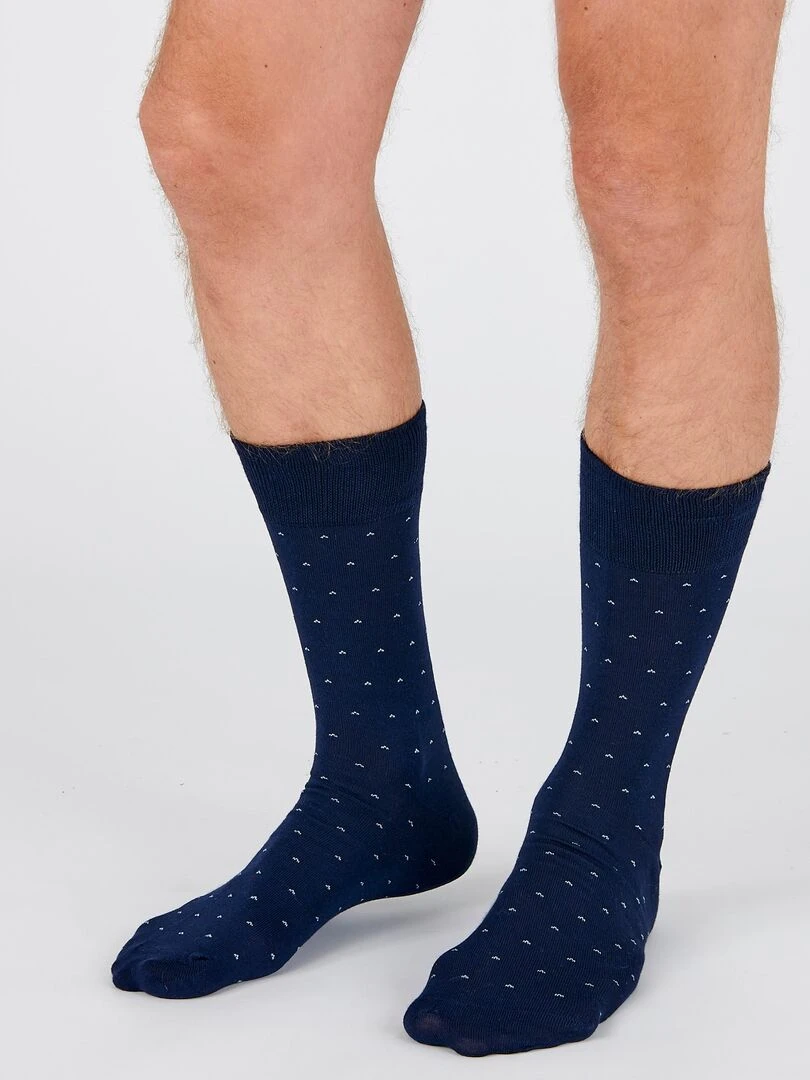 Lot de 2 paires de chaussettes fantaisie laine Mérinos Damart Bleu marine