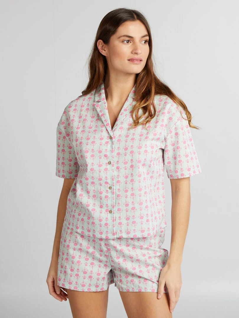 Ensemble pyjama chemise + short Bleu