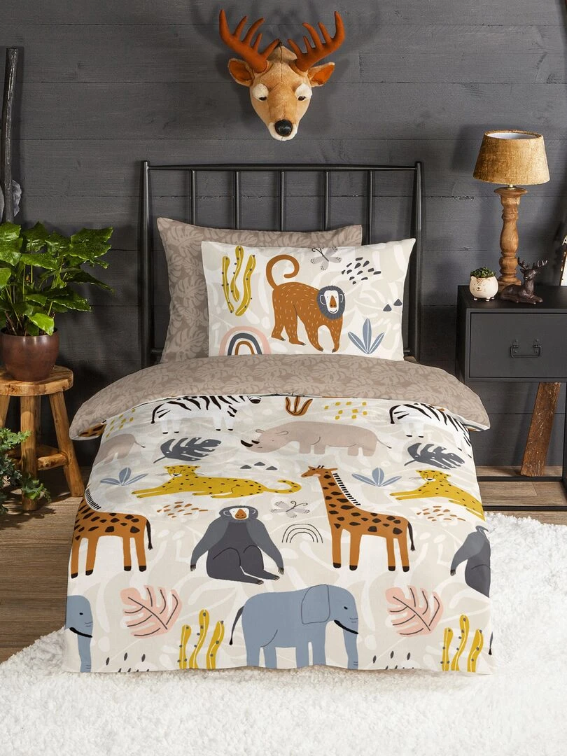 Parure de lit animaux 1 personne Beige