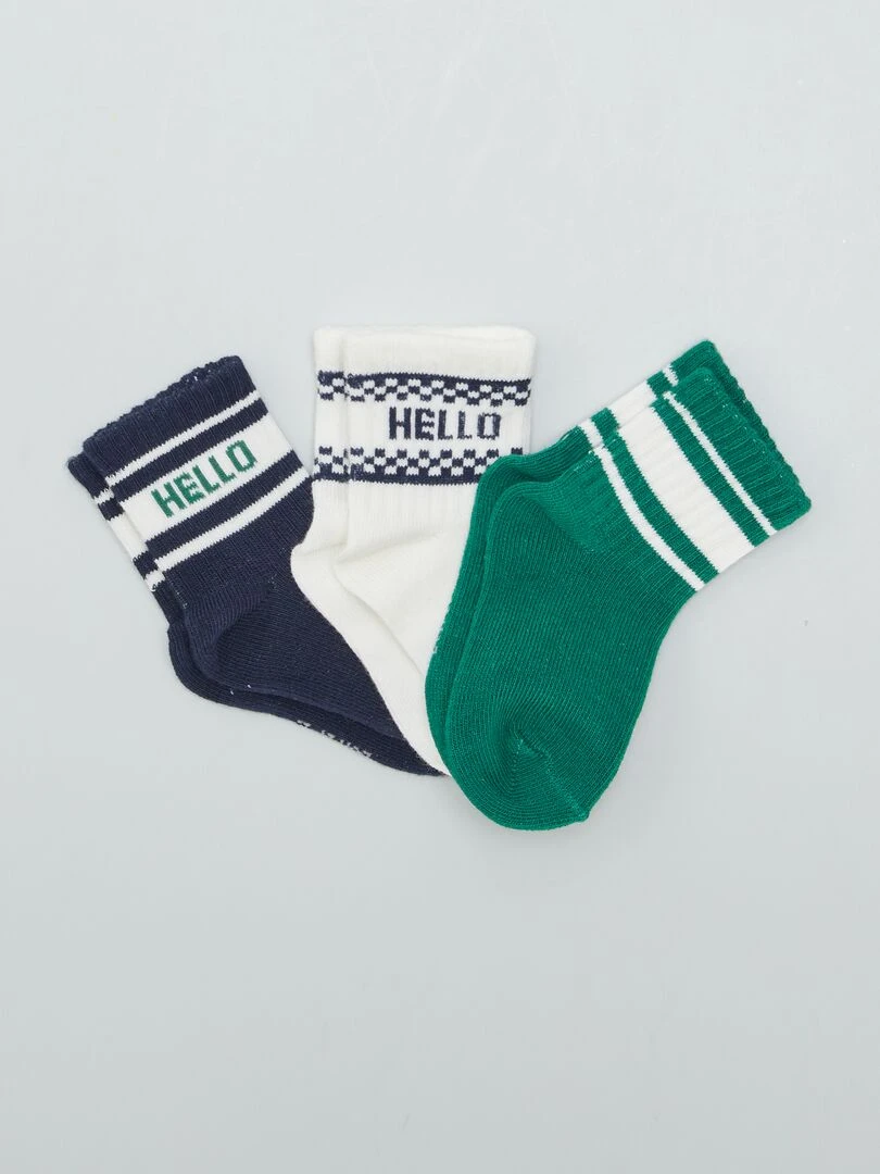 Lot de 3 paires de chaussettes Blanc/bleu/vert