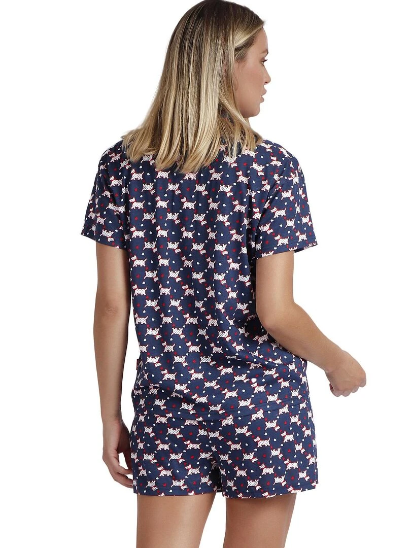Pyjama short chemise LouLou Love Me Bleu marine