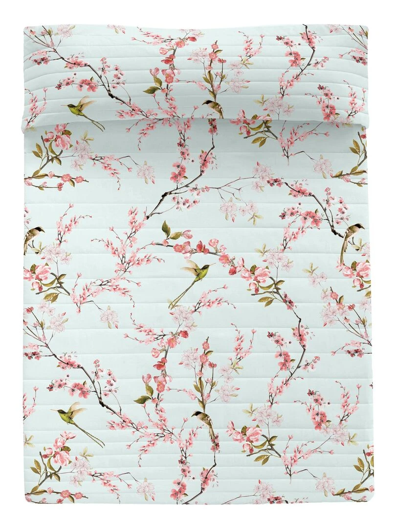 Couvre lit Chinoiserie "Happyfriday" Bleu Rose