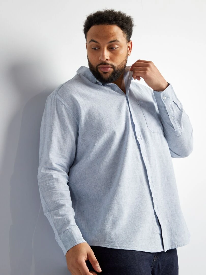 Chemise en lin et en coton   Bleu