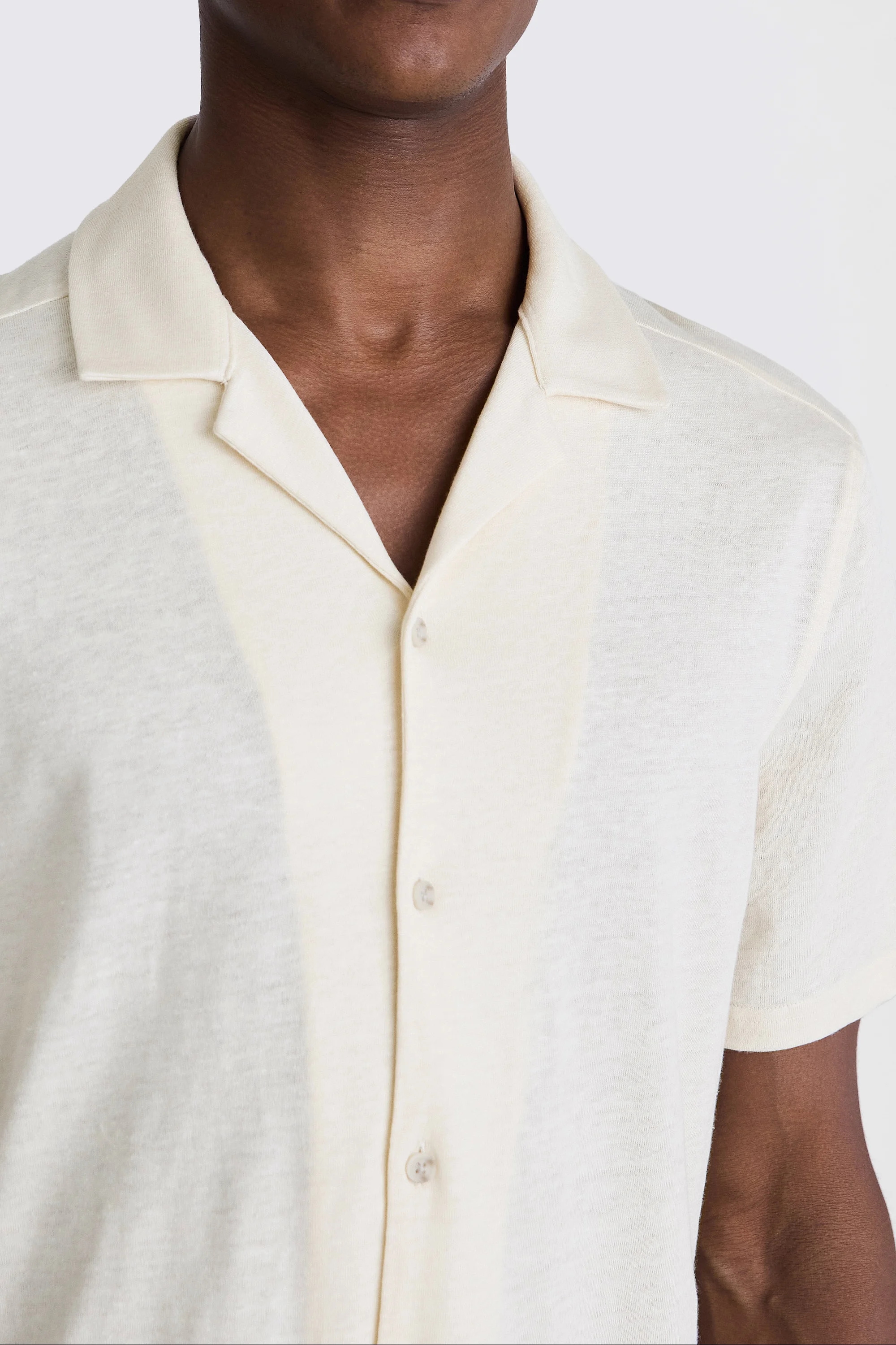 Off White Linen Blend Knitted Cuban Collar Shirt   Buy Online at Moss