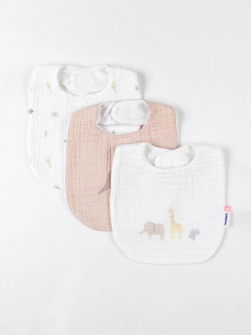 Set de 3 bavoirs en mousseline et éponge écru/beige Beige