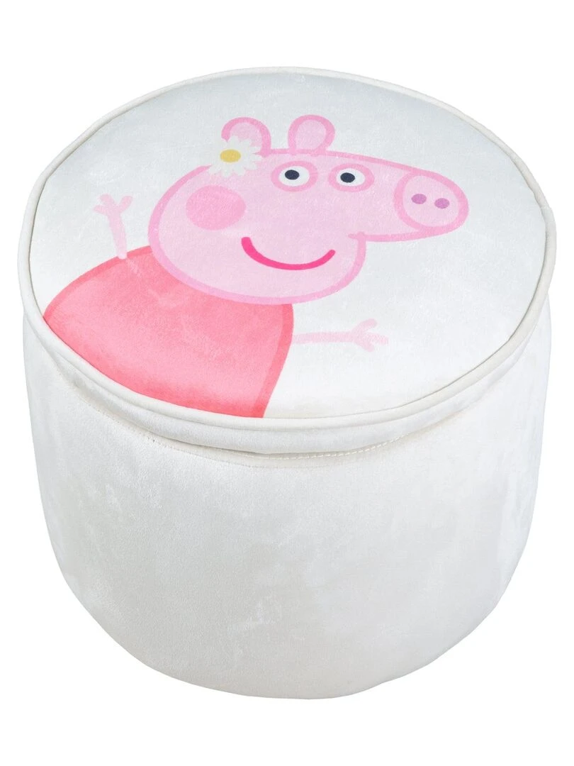 ROBA Pouf Coffre Bébé Rond Peppa Pig   Pouf de Rangement en Velours   Beige   Motif Truie   Beige