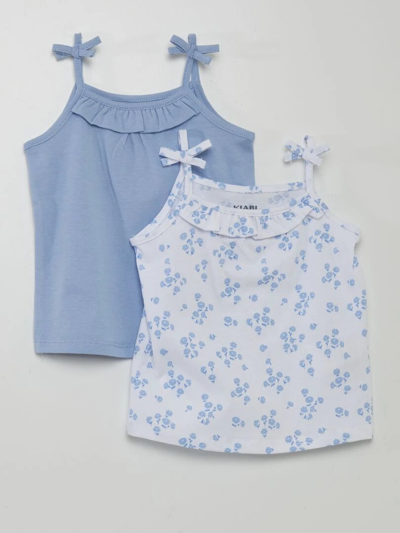 Débardeur en jersey à fines bretelles avec noeud 2 pièces Blanc/bleu