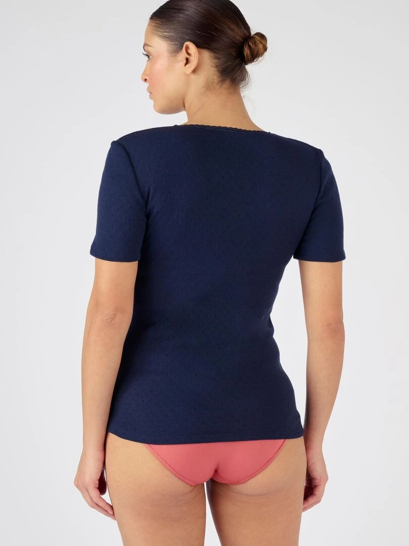 T shirt manches courtes  maille ajourée Thermolactyl   Damart   Bleu marine