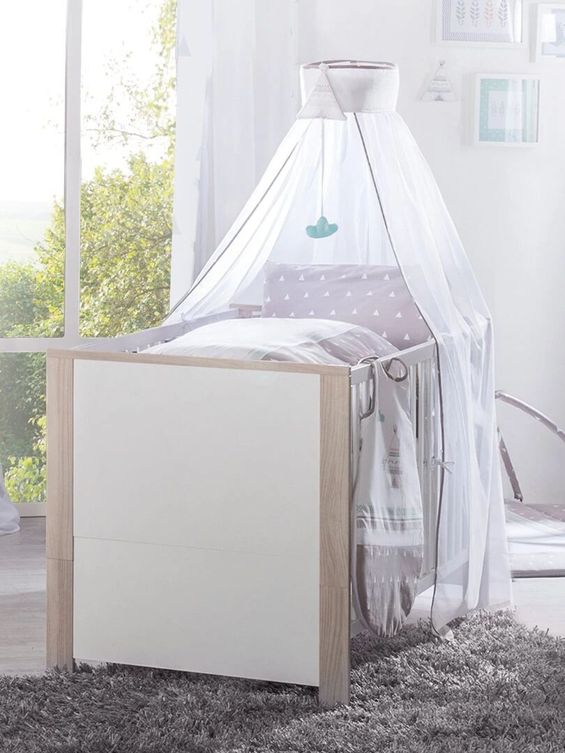ROBA Lit bébé évolutif "Olaf"   70x140   Hauteur Réglable   3 Barreaux Amovibles   Blanc/Décor Bois   Blanc