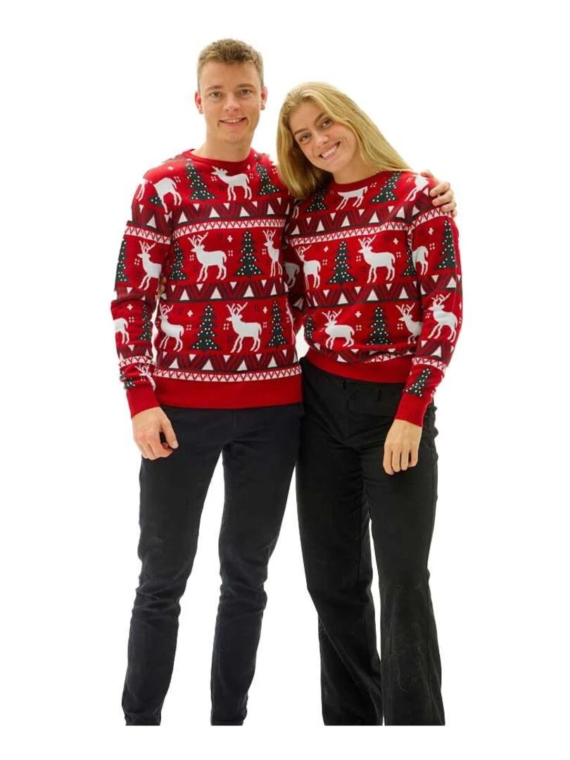 Pull de Noël "Le renne et le sapin" Rouge