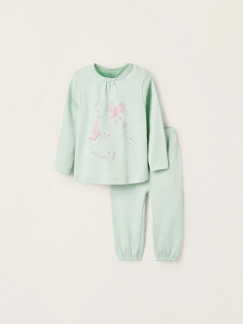 Pyjama en coton pour bébé fille 'Papillons' manches longues BOUQUETS DES MIMOSAS Vert clair