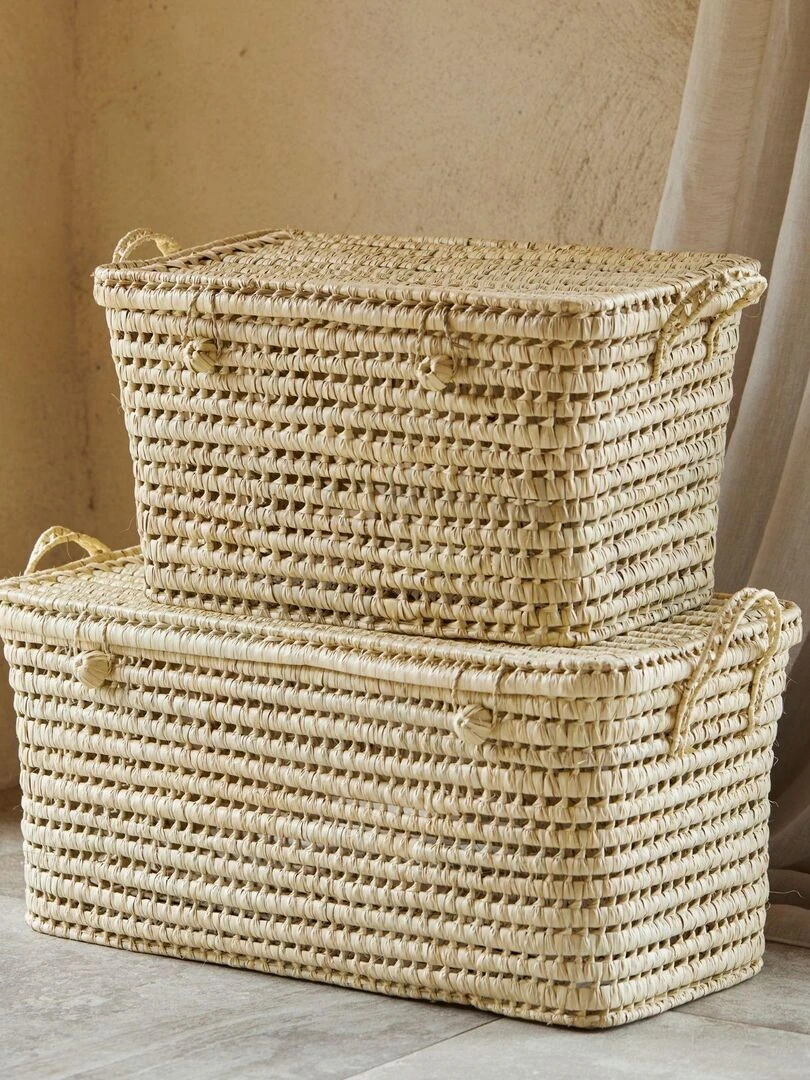 Malle de rangement feuille de palmier   Beige clair