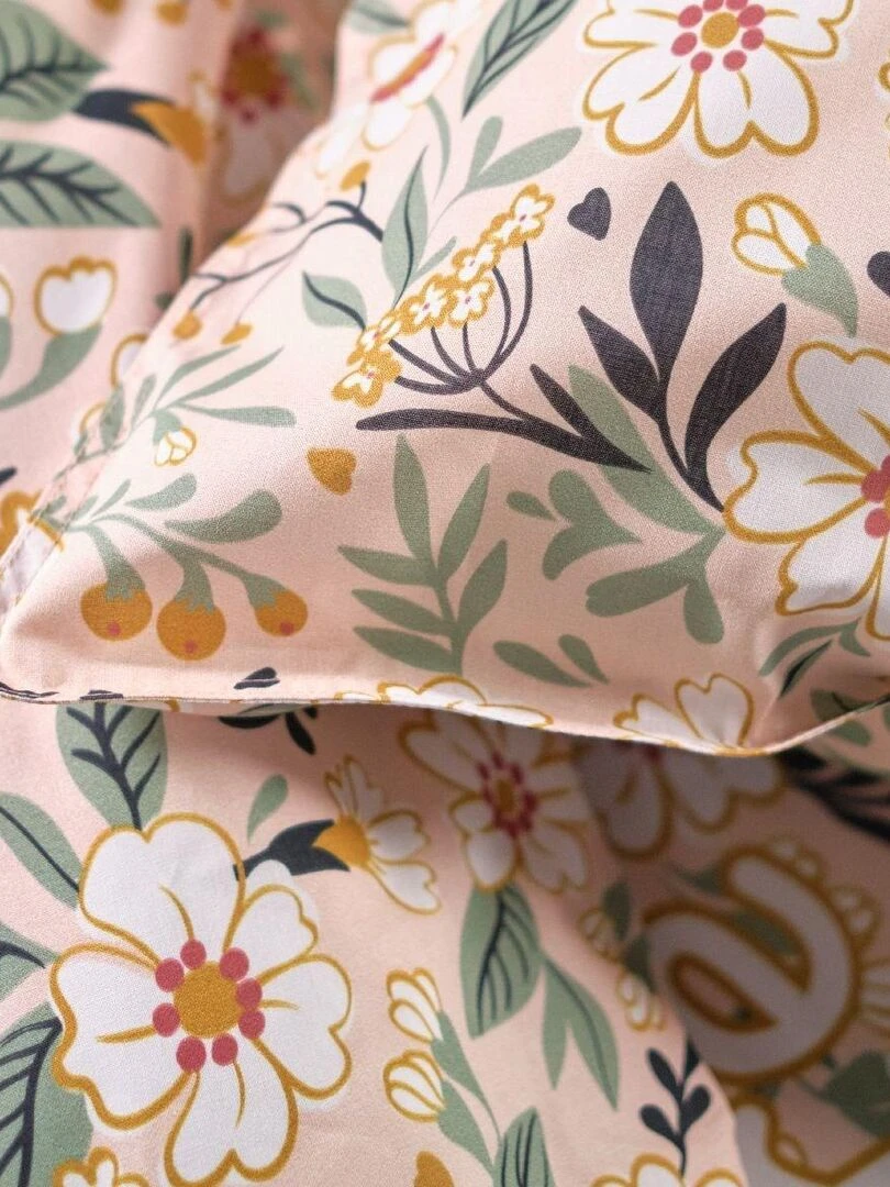 Parure de lit imprimé 'HAPPY LIBERTY' 'TODAY'   Rose