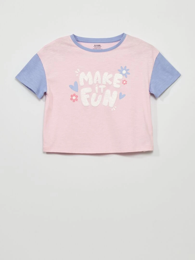 T shirt fantaisie à col rond Rose