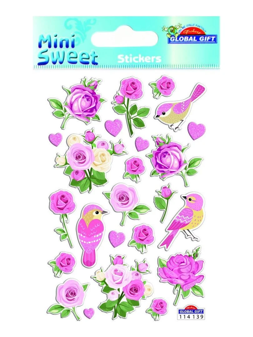 Autocollants Romance fleurs et oiseaux Paillettes Époxy N/A