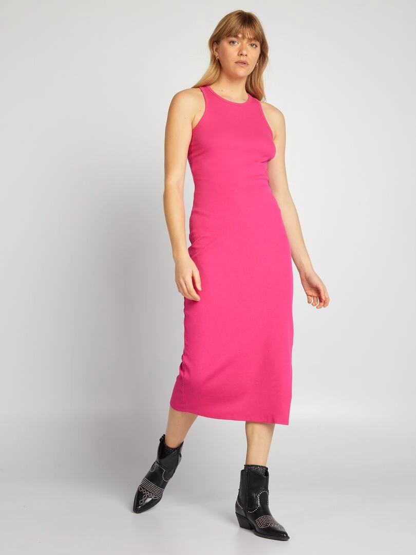 Robe longue en maille côtelée   Rose