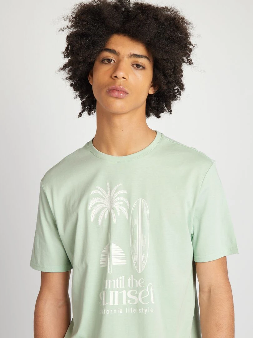 T shirt en jersey à col rond Bleu