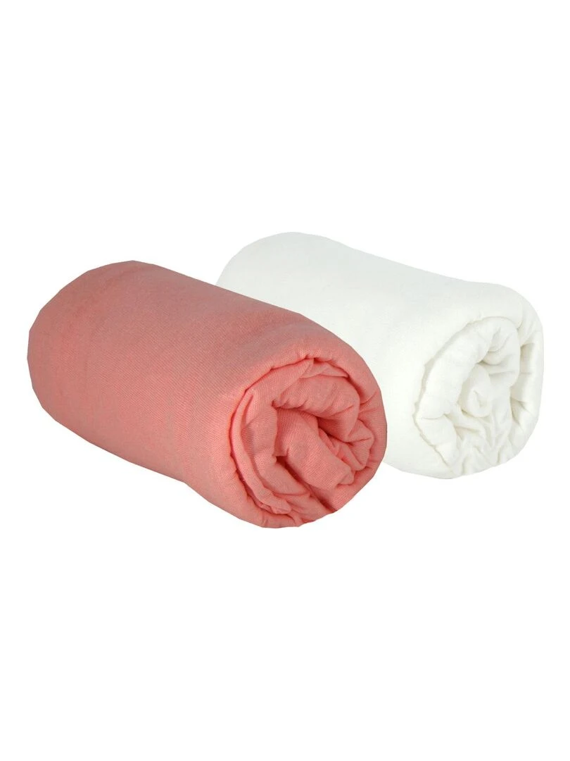 Lot de 2 draps housses unis 60x120 cm   Terracota/Blanc   Gris Rose foncé