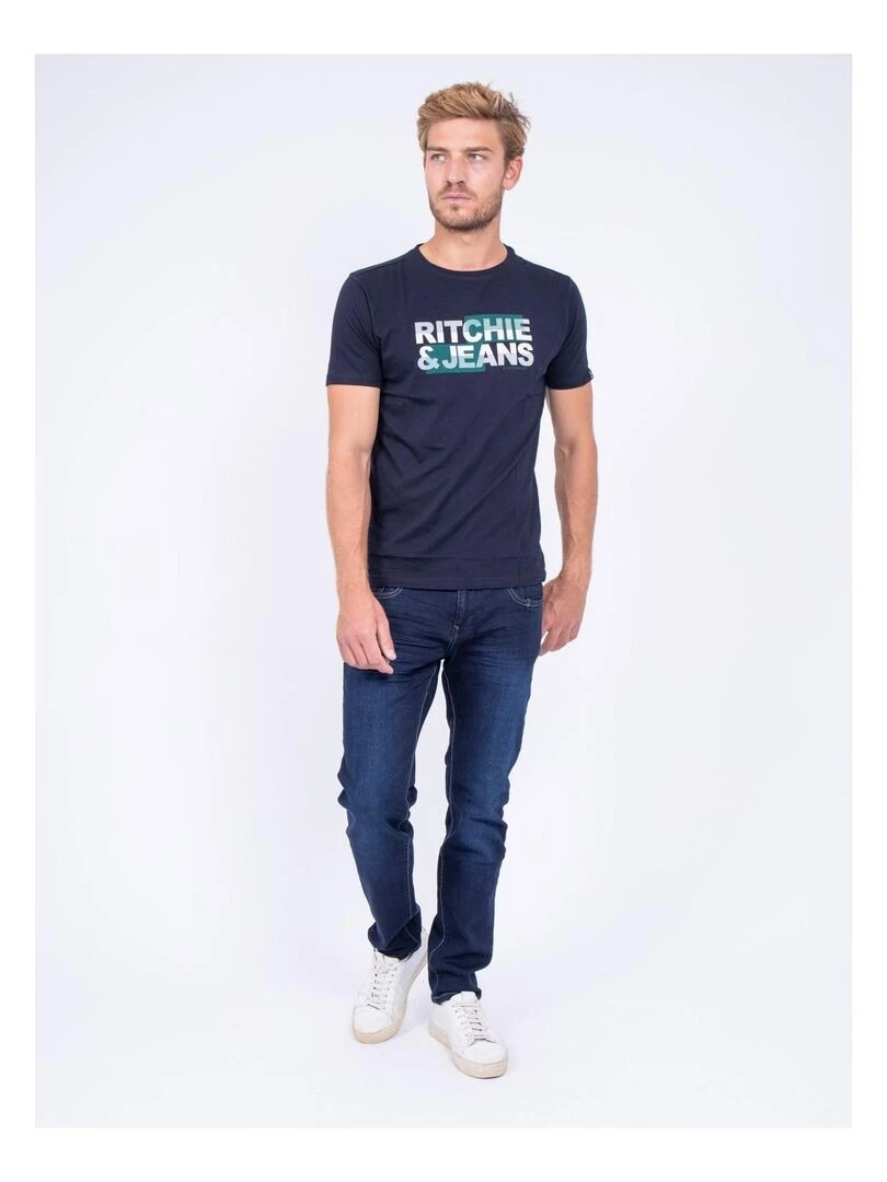 T shirt col rond pur coton JALTAZAR   Bleu marine