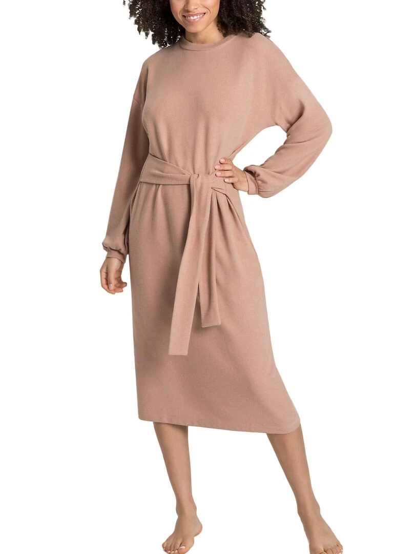 Robe mi longue d'intérieur manches longues Strick   Beige